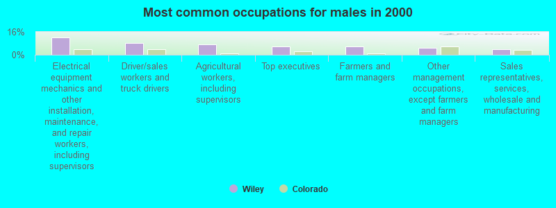 Most common occupations for males in 2000