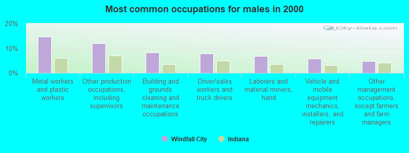 Most common occupations for males in 2000