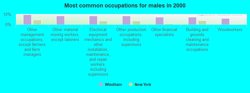 Most common occupations for males in 2000