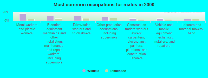 Most common occupations for males in 2000