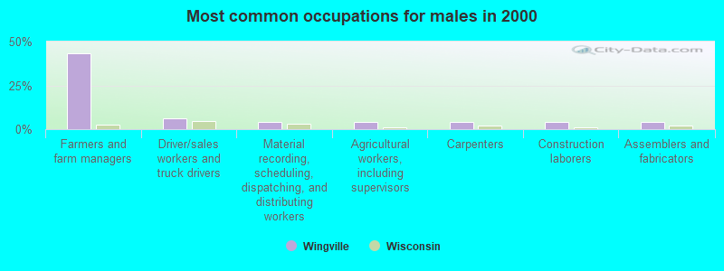 Most common occupations for males in 2000