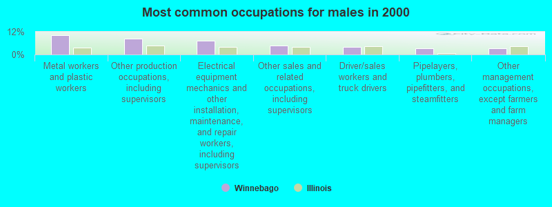 Most common occupations for males in 2000