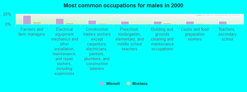 Most common occupations for males in 2000