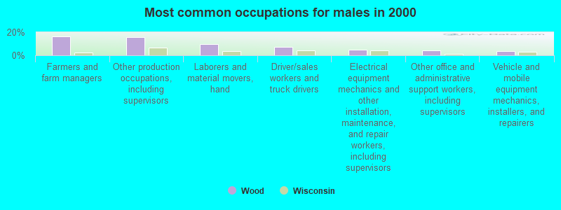 Most common occupations for males in 2000