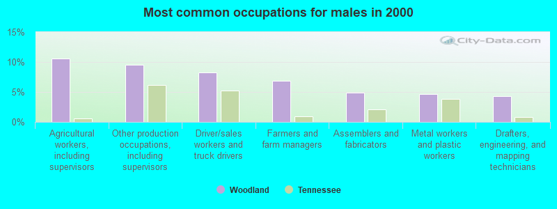 Most common occupations for males in 2000