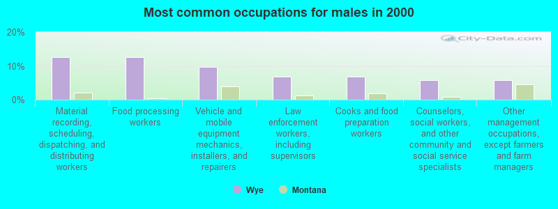 Most common occupations for males in 2000