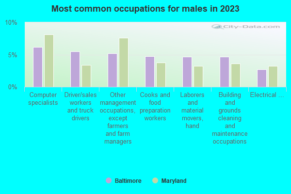 Most common occupations for males in 2019
