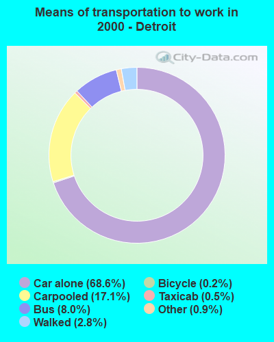 Means of transportation to work in 2000 - Detroit