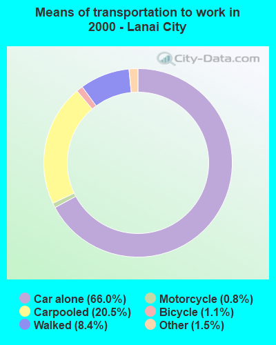 Means of transportation to work in 2000 - Lanai City