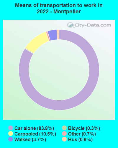 Means of transportation to work in 2022 - Montpelier