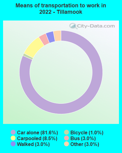 Means of transportation to work in 2022 - Tillamook