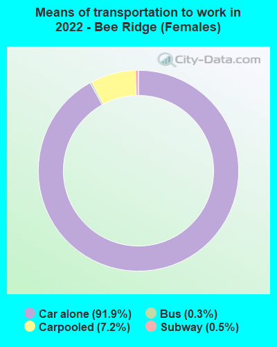 Means of transportation to work in 2022 - Bee Ridge (Females)