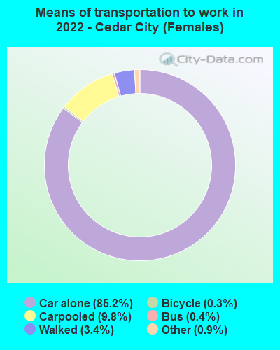 Means of transportation to work in 2022 - Cedar City (Females)