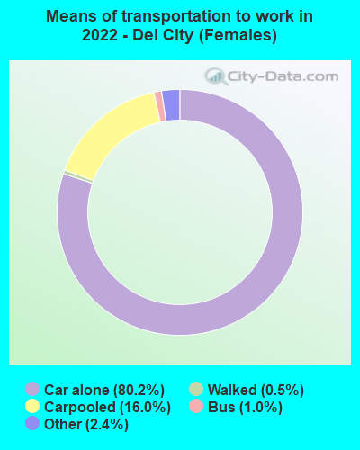 Means of transportation to work in 2022 - Del City (Females)