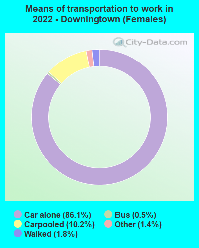 Means of transportation to work in 2022 - Downingtown (Females)