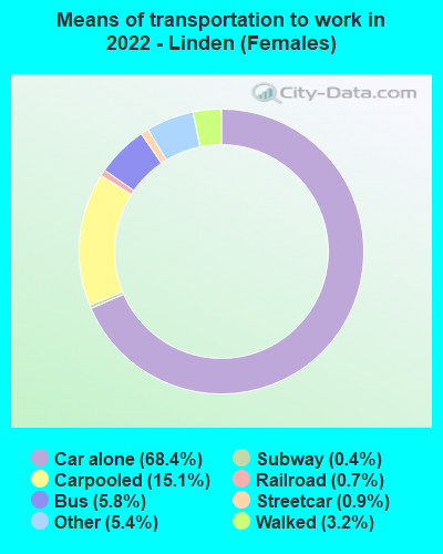 Means of transportation to work in 2022 - Linden (Females)