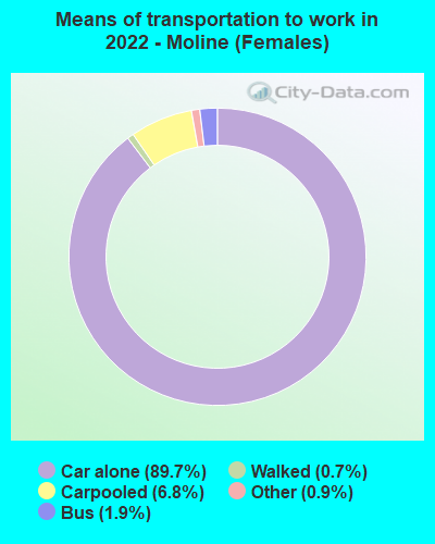 Means of transportation to work in 2022 - Moline (Females)