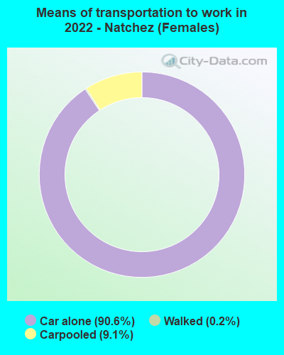 Means of transportation to work in 2022 - Natchez (Females)