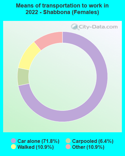 Means of transportation to work in 2022 - Shabbona (Females)