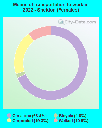 Means of transportation to work in 2022 - Sheldon (Females)