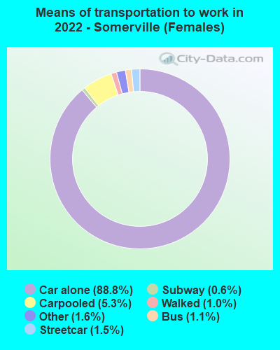 Means of transportation to work in 2022 - Somerville (Females)