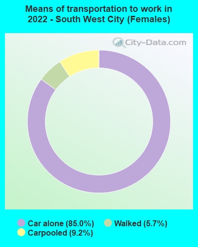 Means of transportation to work in 2022 - South West City (Females)