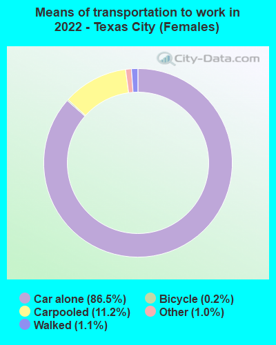 Means of transportation to work in 2022 - Texas City (Females)