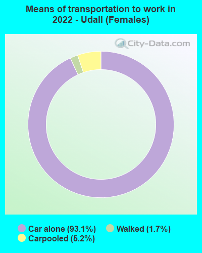 Means of transportation to work in 2022 - Udall (Females)