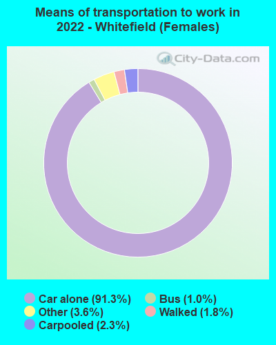 Means of transportation to work in 2022 - Whitefield (Females)