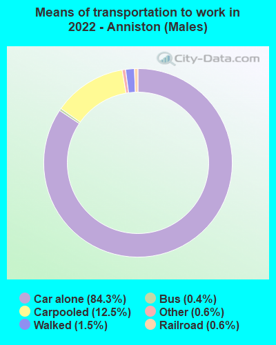 Means of transportation to work in 2022 - Anniston (Males)