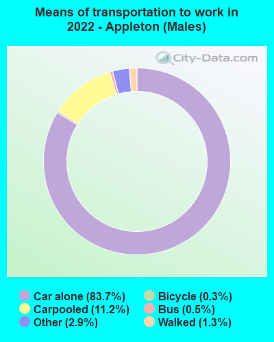 Means of transportation to work in 2022 - Appleton (Males)