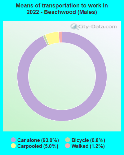 Means of transportation to work in 2022 - Beachwood (Males)