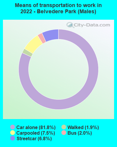 Means of transportation to work in 2022 - Belvedere Park (Males)