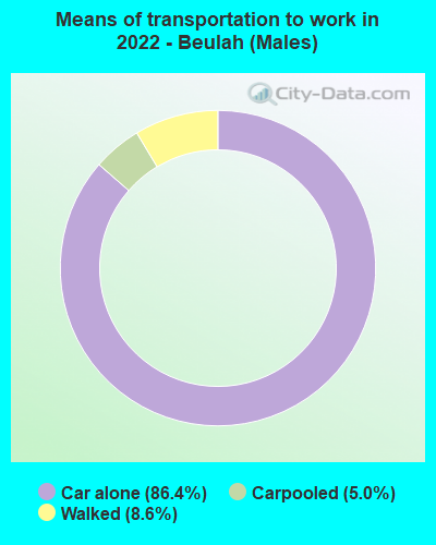 Means of transportation to work in 2022 - Beulah (Males)