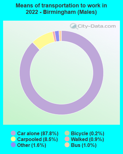 Means of transportation to work in 2022 - Birmingham (Males)