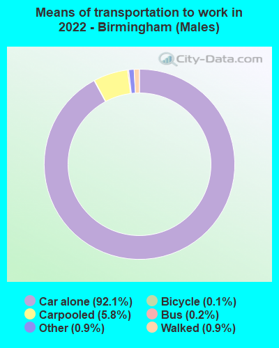 Means of transportation to work in 2022 - Birmingham (Males)