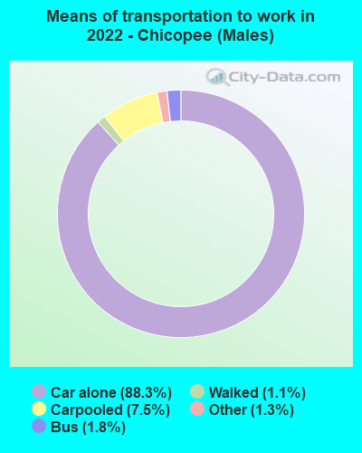 Means of transportation to work in 2022 - Chicopee (Males)