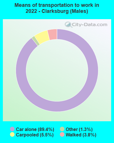 Means of transportation to work in 2022 - Clarksburg (Males)