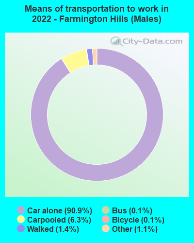 Means of transportation to work in 2022 - Farmington Hills (Males)