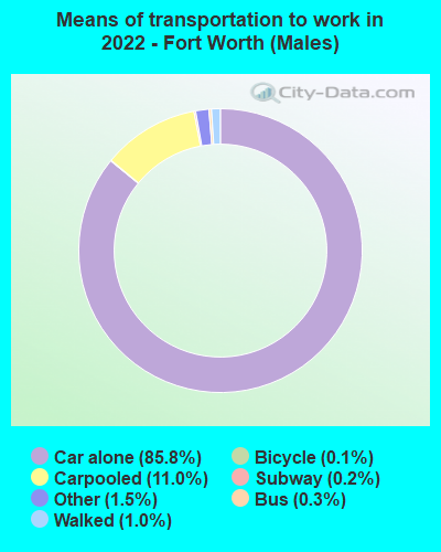 Means of transportation to work in 2022 - Fort Worth (Males)