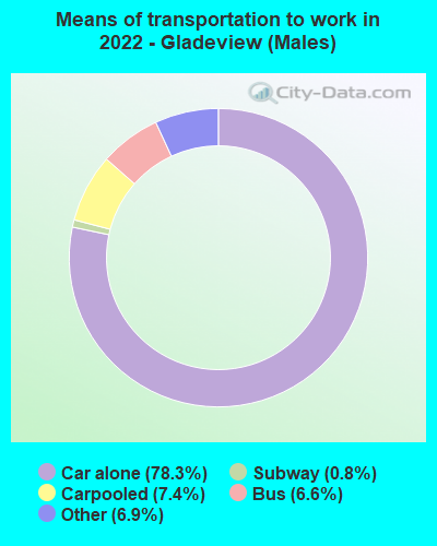Means of transportation to work in 2022 - Gladeview (Males)