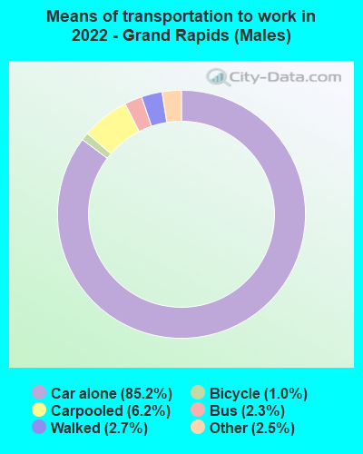 Means of transportation to work in 2022 - Grand Rapids (Males)