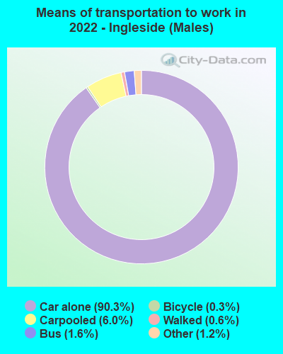 Means of transportation to work in 2022 - Ingleside (Males)