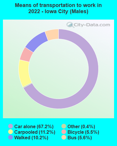 Means of transportation to work in 2022 - Iowa City (Males)