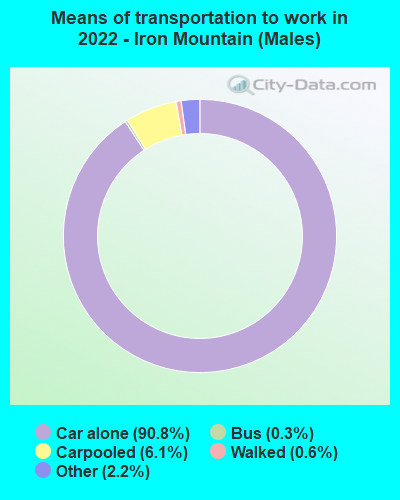 Means of transportation to work in 2022 - Iron Mountain (Males)