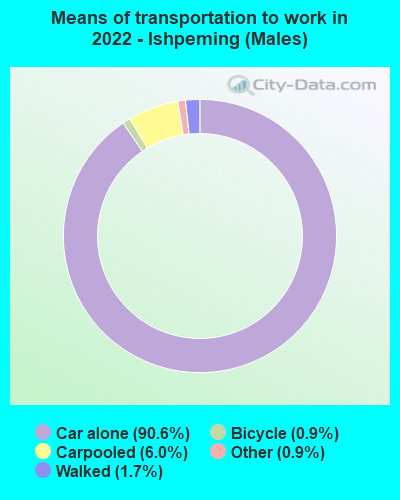 Means of transportation to work in 2022 - Ishpeming (Males)