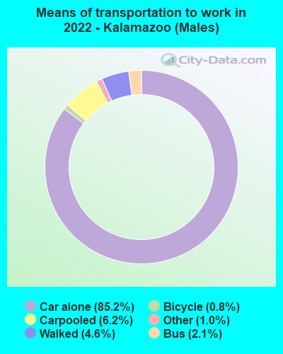 Means of transportation to work in 2022 - Kalamazoo (Males)