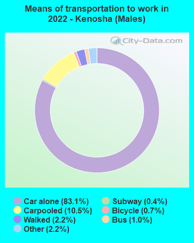 Means of transportation to work in 2022 - Kenosha (Males)