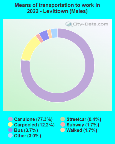 Means of transportation to work in 2022 - Levittown (Males)