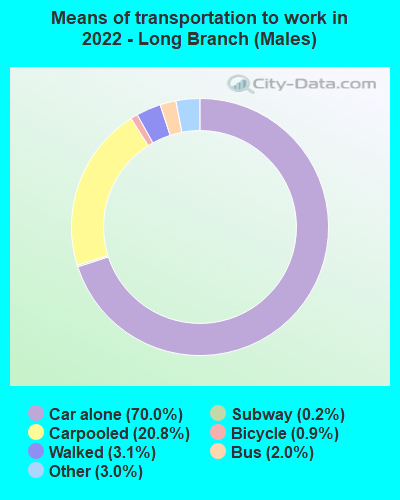 Means of transportation to work in 2022 - Long Branch (Males)